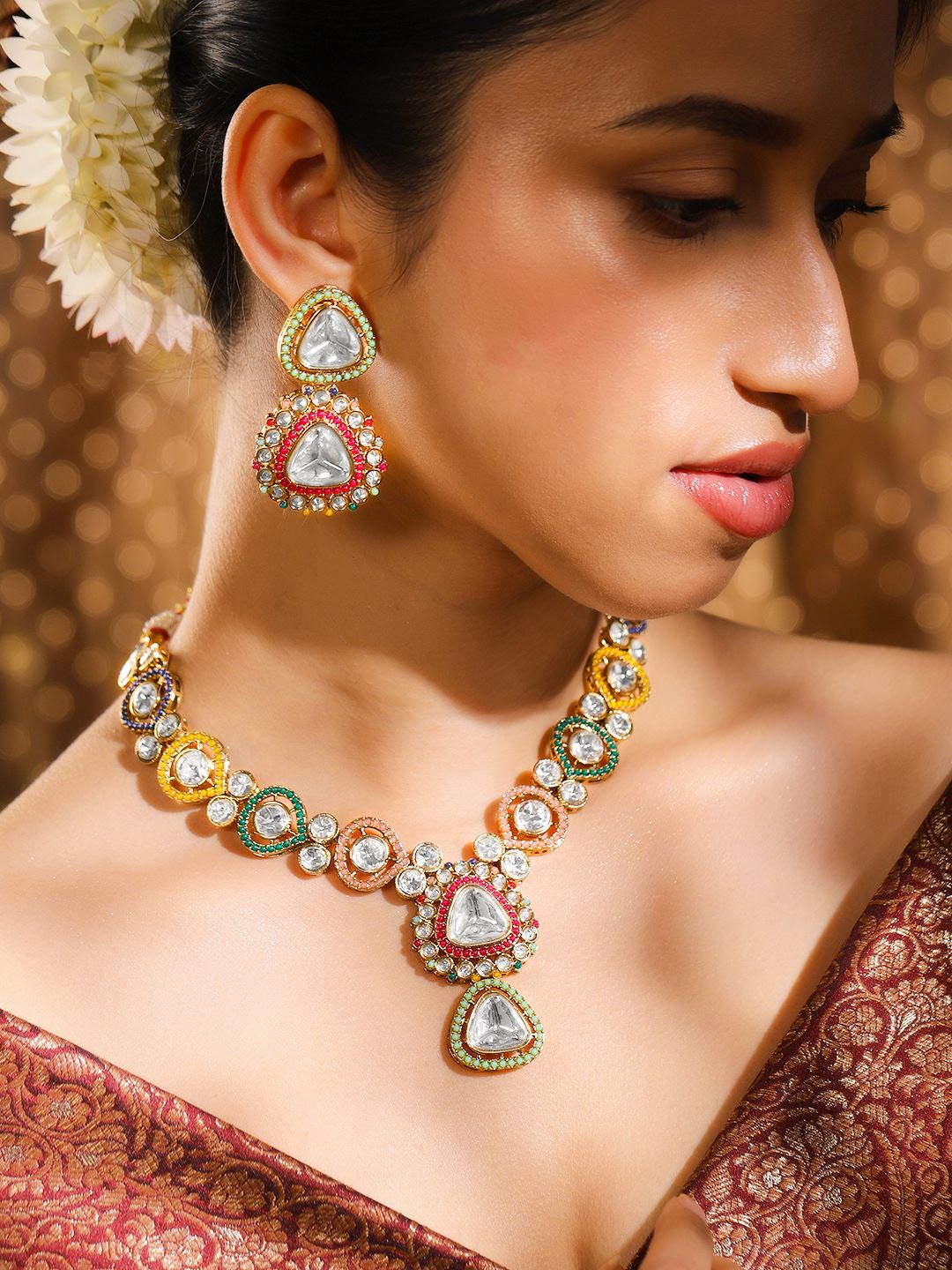 

Rubans 24K Gold-Plated Kundan & Cubic Zirconia Stone Studded Jewellery Set
