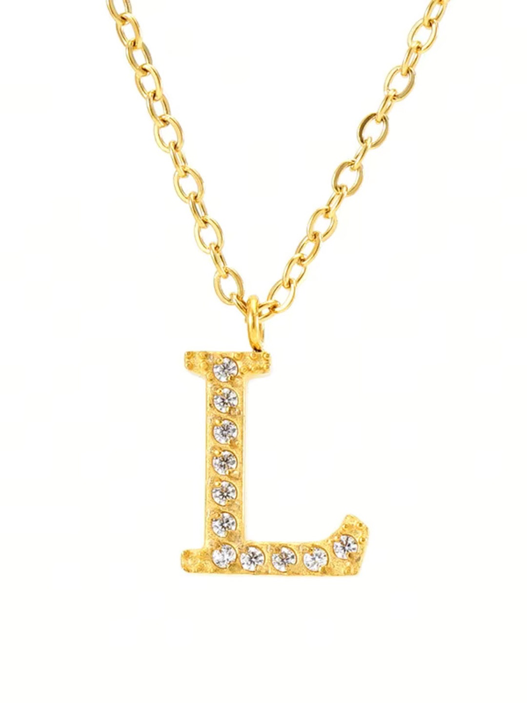

ZAISHA Stainless Steel 18k Gold-Plated Stones Studded Alphabet R Pendants With Chains
