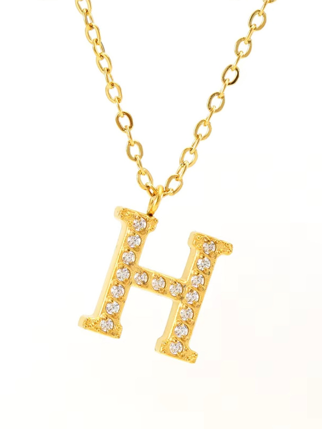 

ZAISHA Stainless Steel 18k Gold-Plated Stones Studded Alphabet R Pendants With Chains