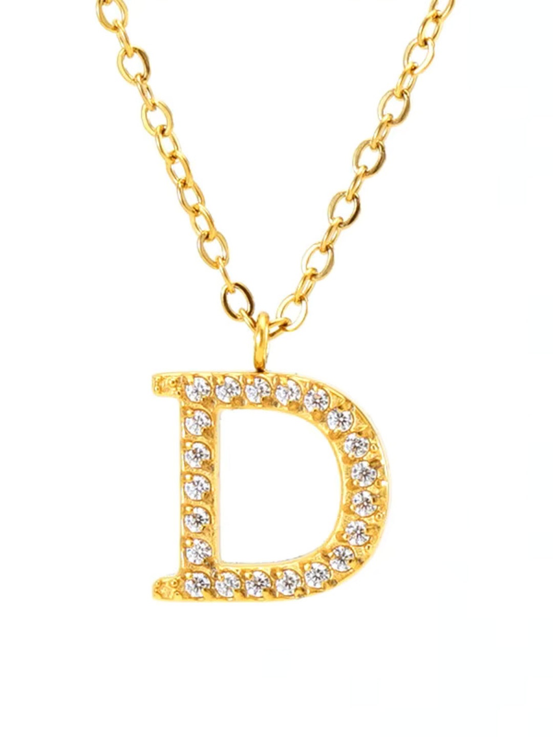 

ZAISHA Stainless Steel 18k Gold-Plated Stones Studded Alphabet R Pendants With Chains