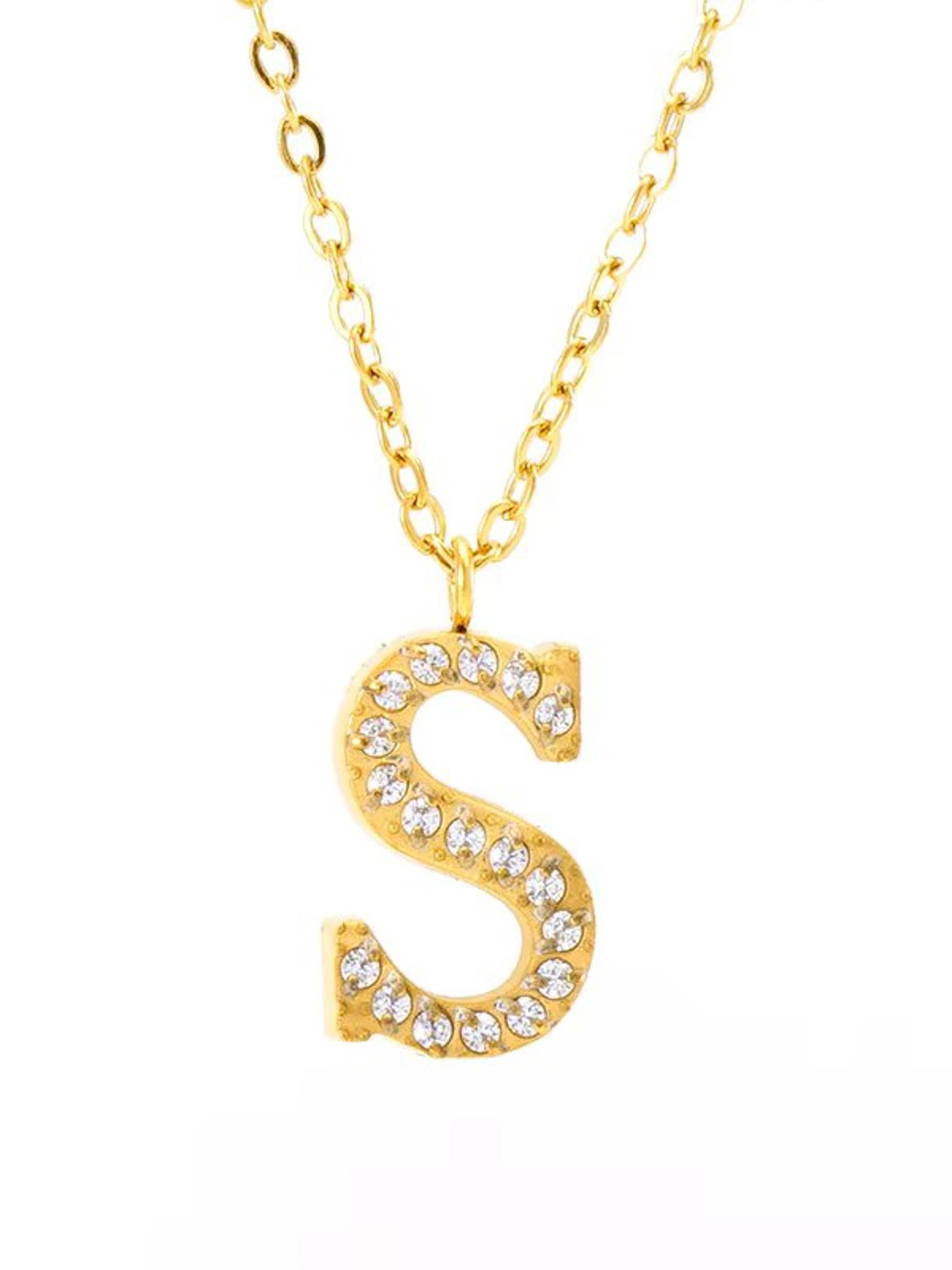 

ZAISHA Stainless Steel 18k Gold-Plated Stones Studded Alphabet R Pendants With Chains