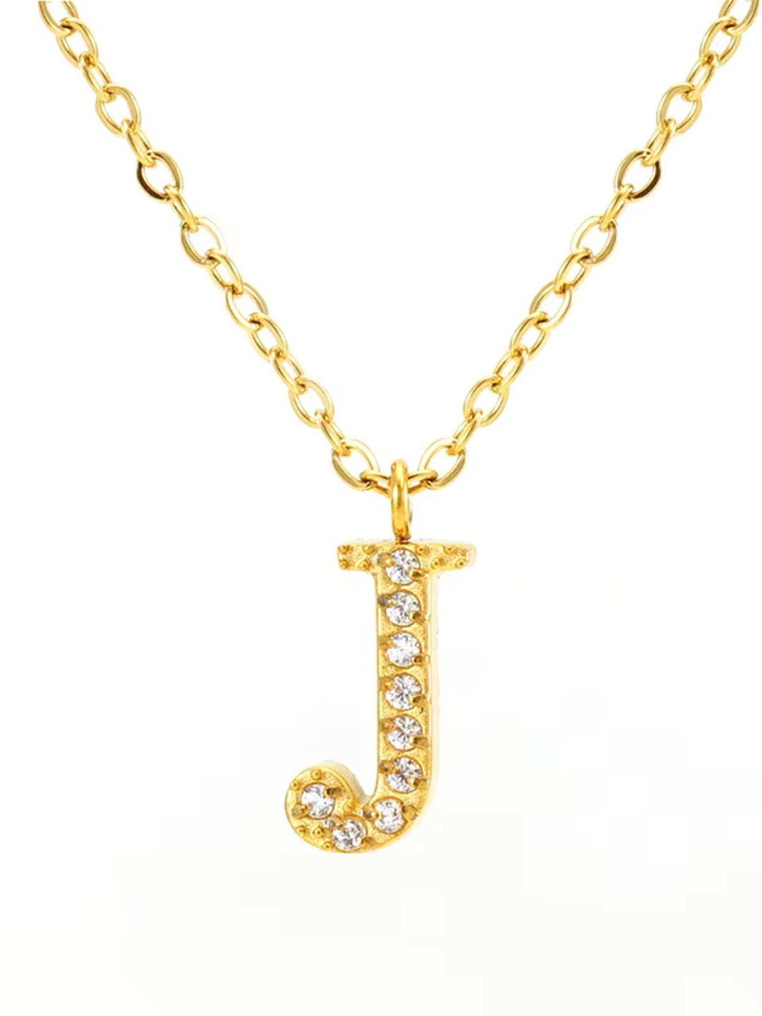 

ZAISHA Stainless Steel 18k Gold-Plated Stones Studded Alphabet R Pendants With Chains