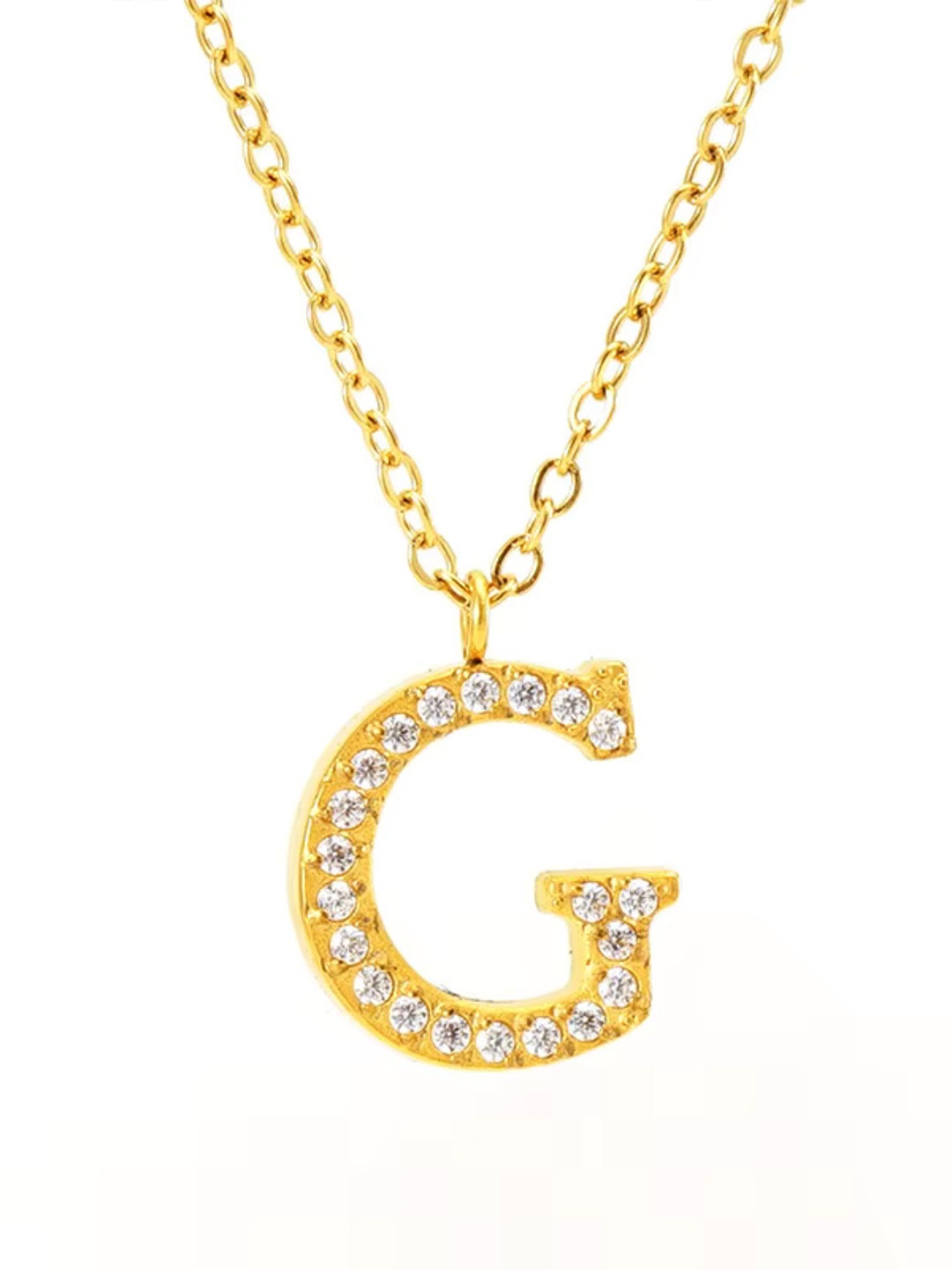 

ZAISHA Stainless Steel 18k Gold-Plated Stones Studded Alphabet R Pendants With Chains