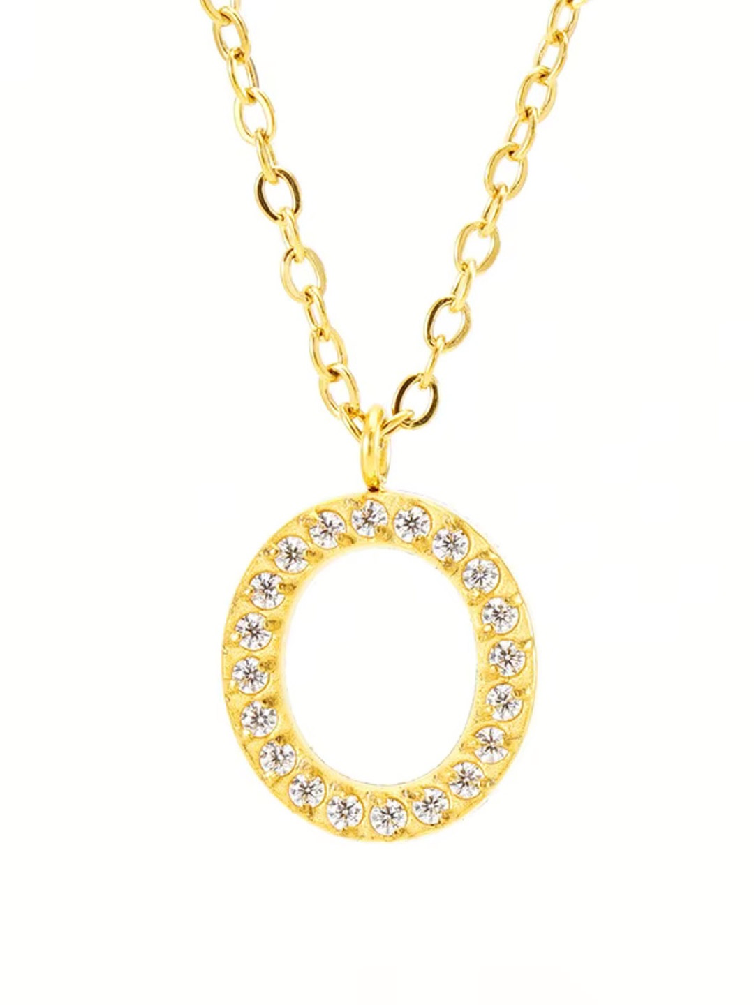 

ZAISHA Stainless Steel 18k Gold-Plated Stones Studded Alphabet R Pendants With Chains