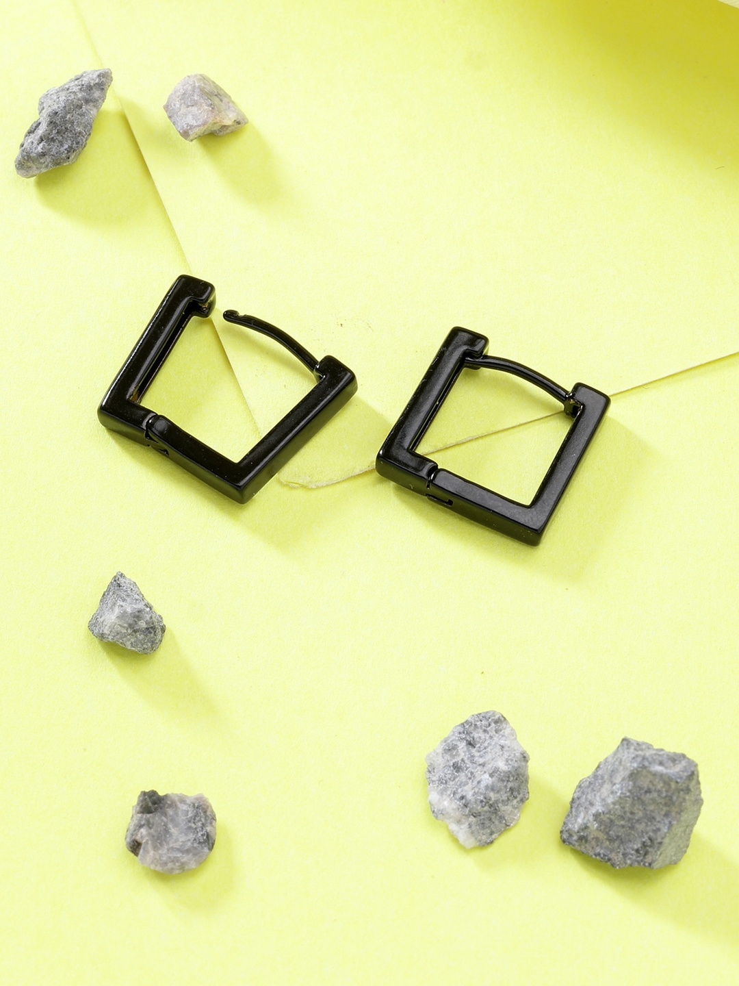 

DressBerry Stainless Steel Square Shaped Oxidised Hoop Earrings, Black
