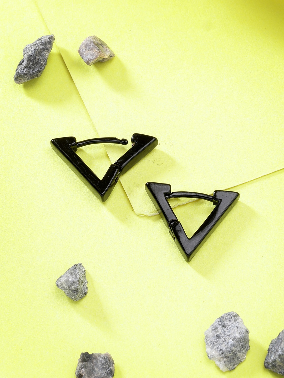 

DressBerry Rhodium-Plated German Silver Triangular Shaped Hoop Earrings, Black