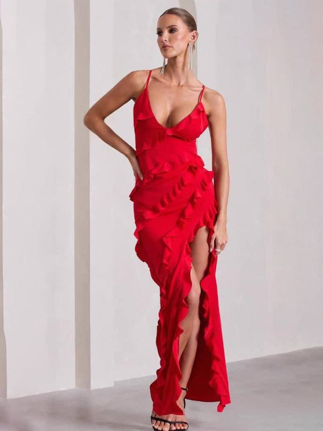 

Alamode By Akanksha Red Celosia Ruffled Maxi Dress