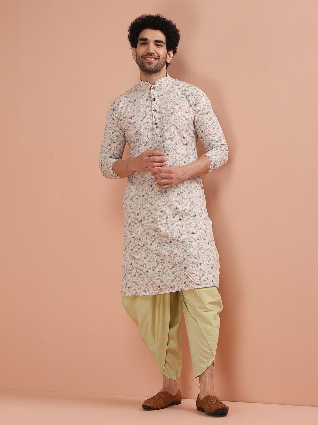 

KISAH Floral Printed Mandarin Collar Straight Kurta With Dhoti Pants, White