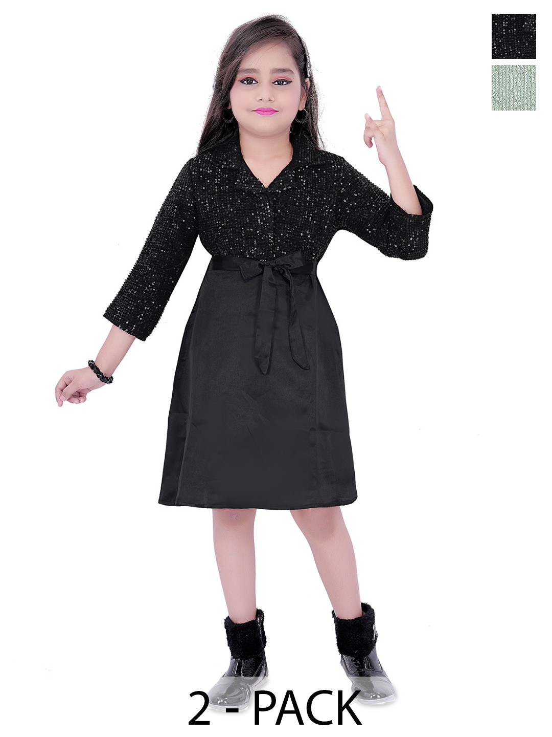 

ZACKBEE Girls Pack Of 2 Fit and Flare Dress, Black