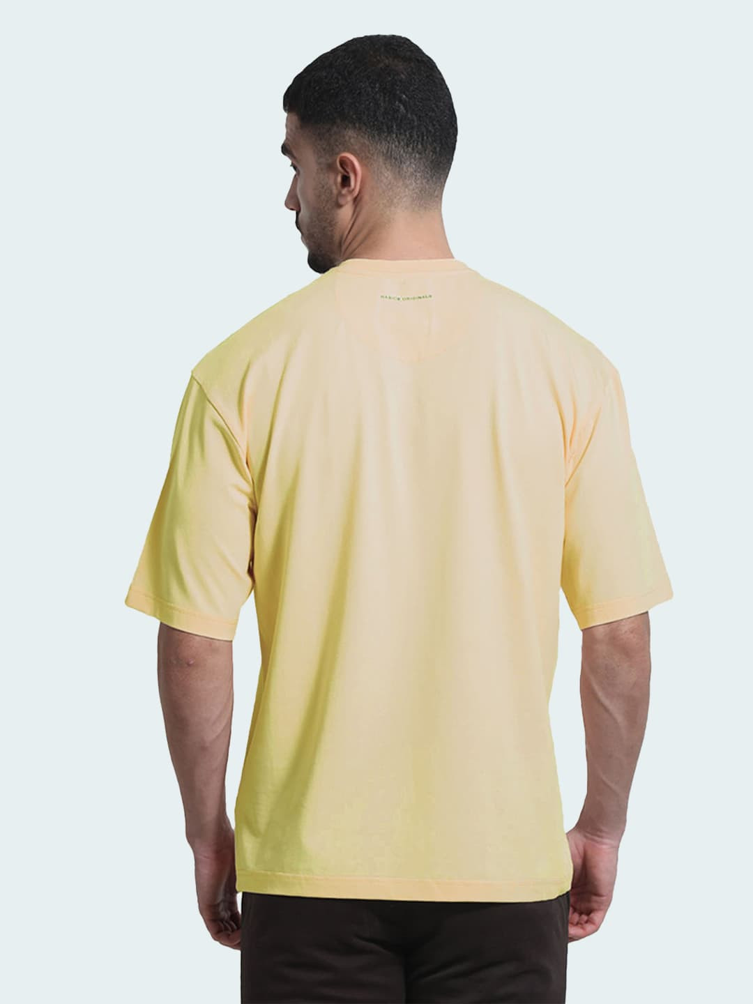 

Basics Men Drop-Shoulder Sleeves Solid Cotton Stretch T-shirt, Yellow