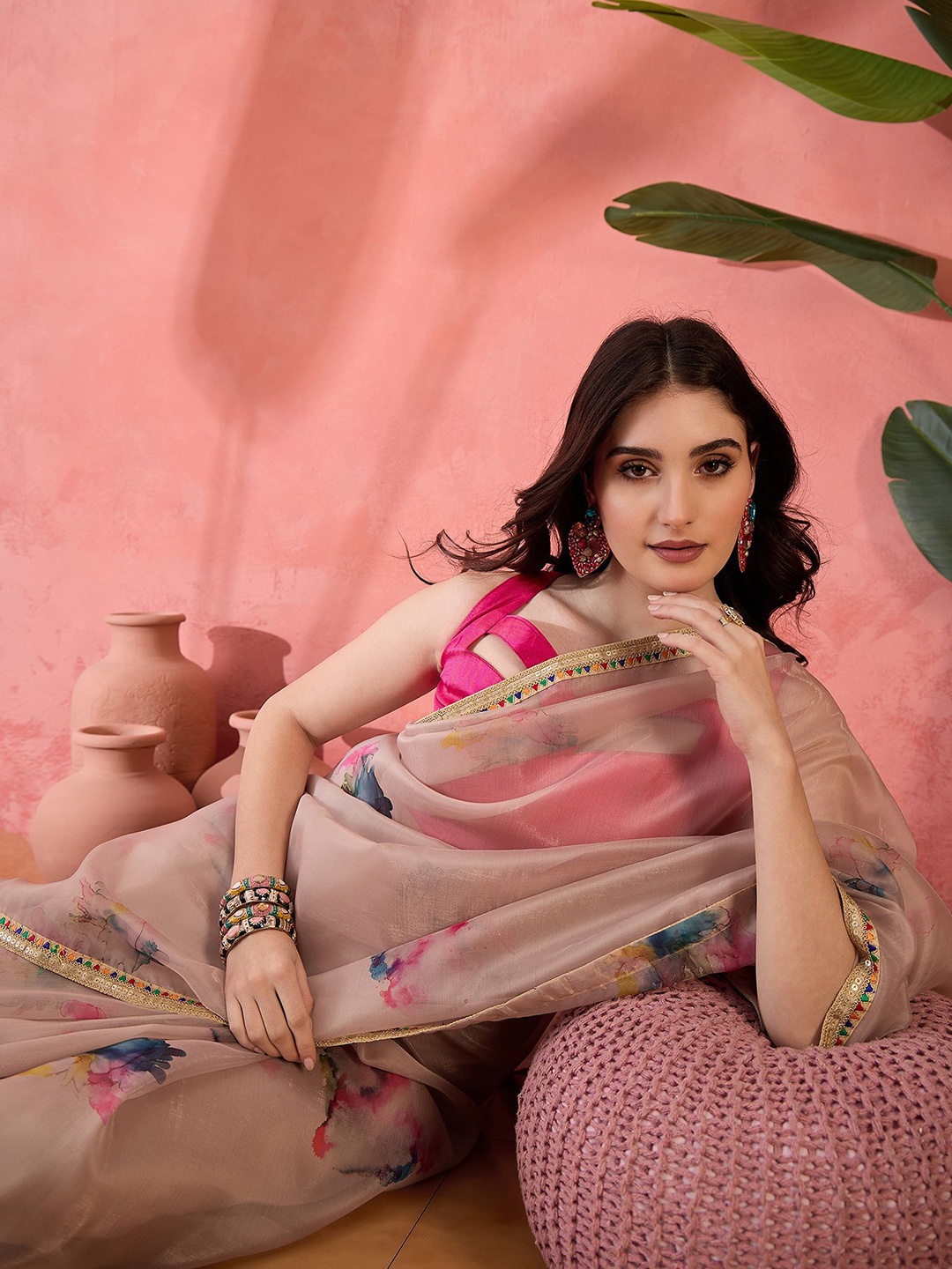

Sangria Floral Printed Saree, Tan