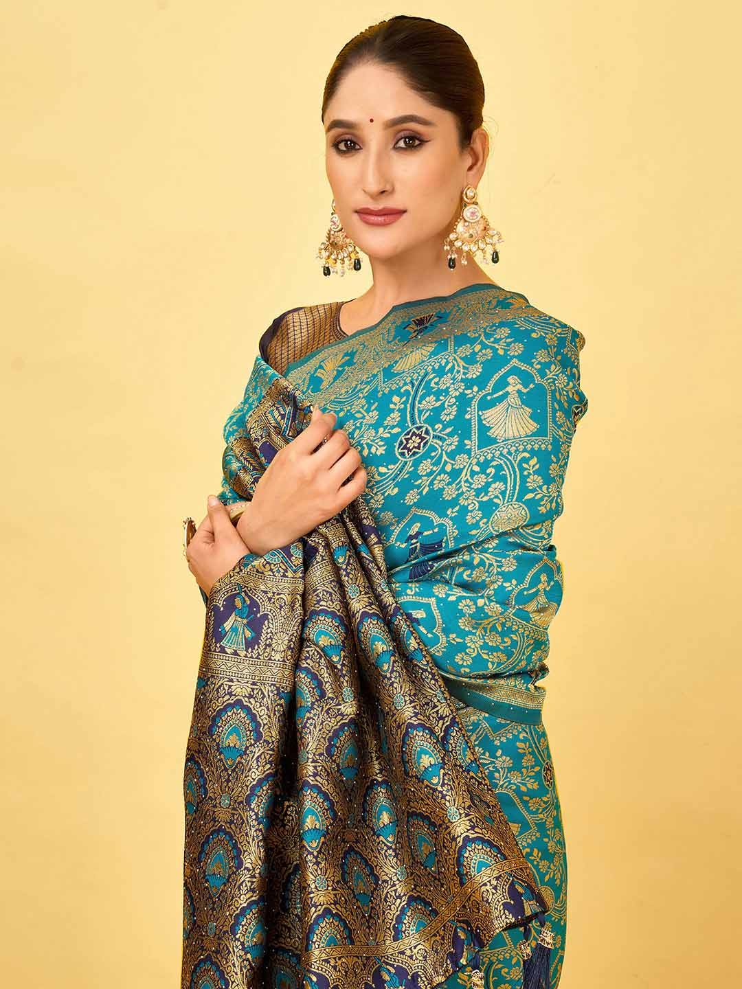 

Mitera Woven Design Zari Pure Silk Patola Saree, Blue