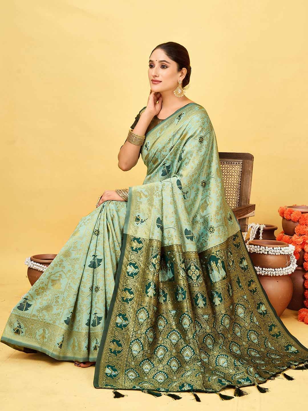 

Mitera Woven Design Pure Silk Patola Saree, Green
