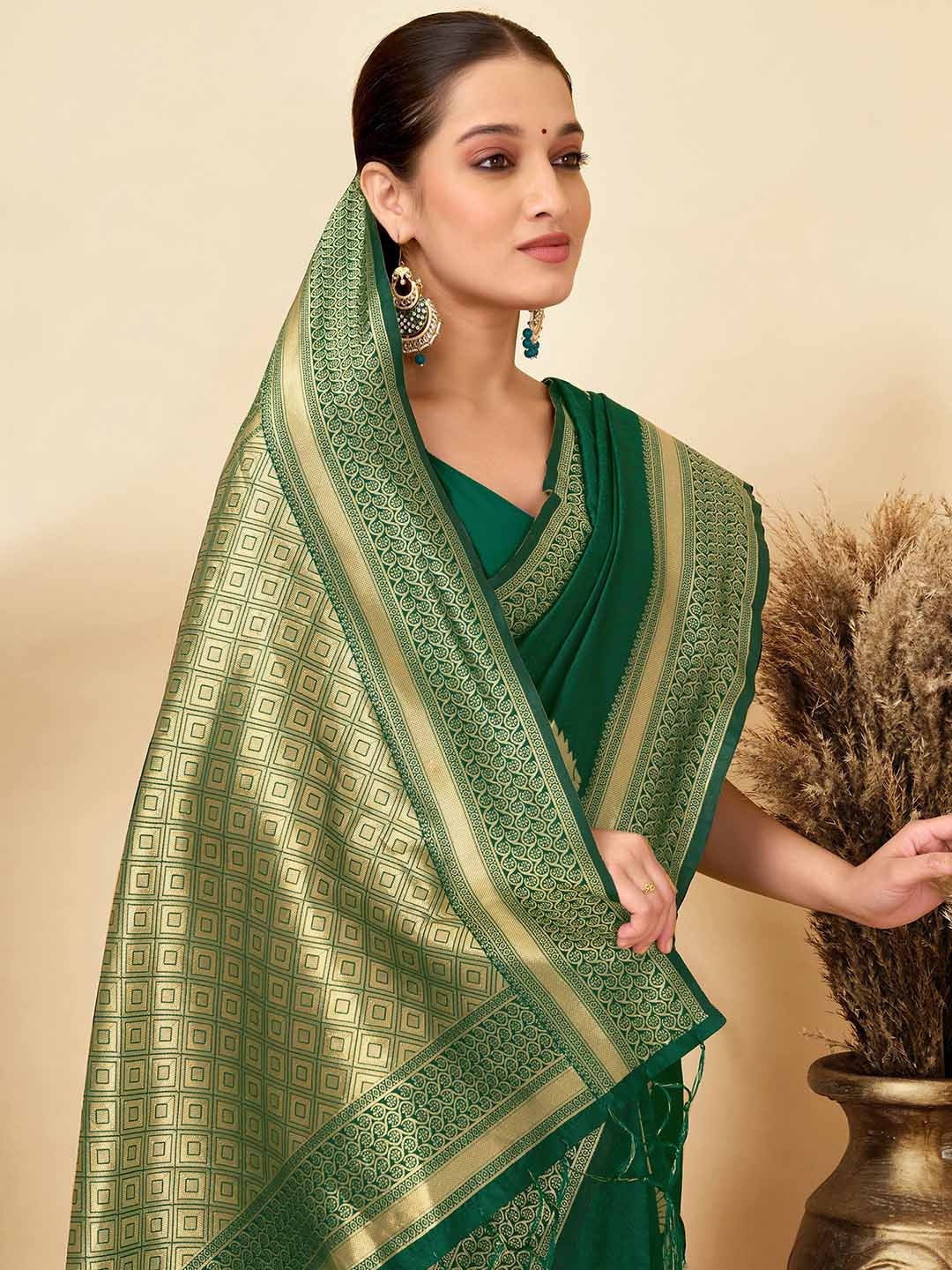 

Mitera Woven Design Zari Pure Silk Banarasi Saree, Green
