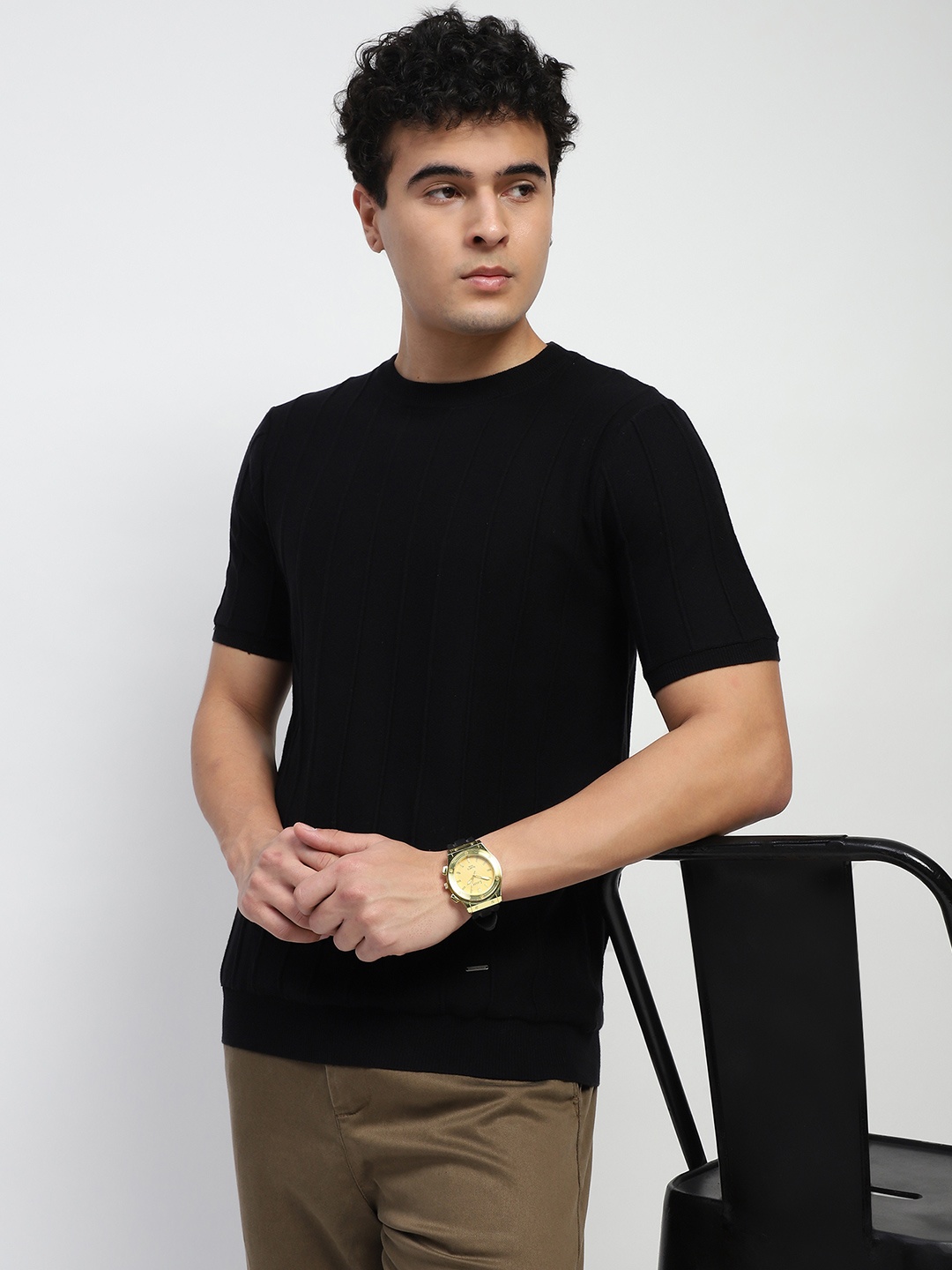 

Global Republic Men Self Design T-shirt, Black