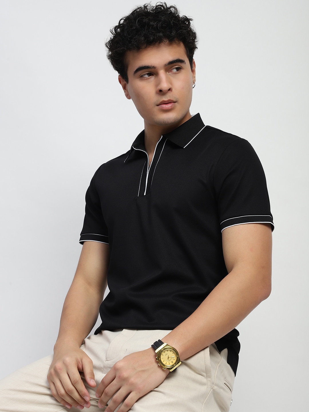 

Global Republic Men Polo Collar T-shirt, Black