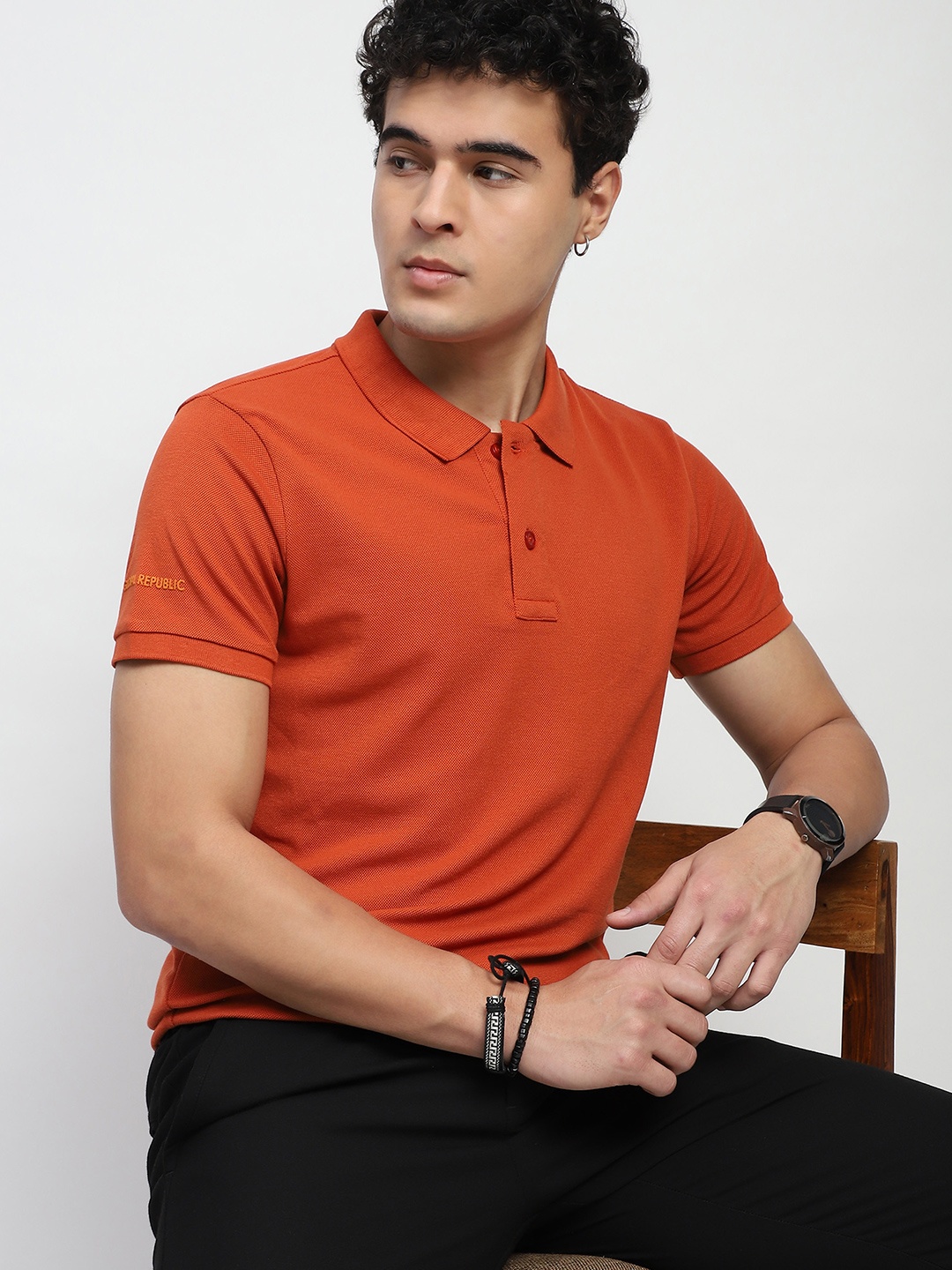 

Global Republic Men Polo Collar T-shirt, Orange