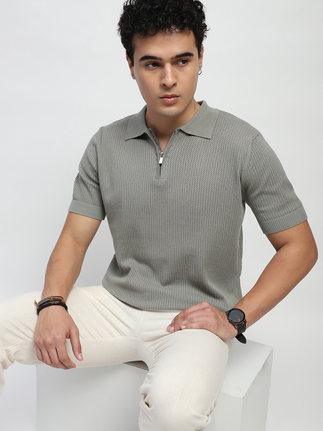 

Global Republic Men Polo Collar T-shirt, Grey