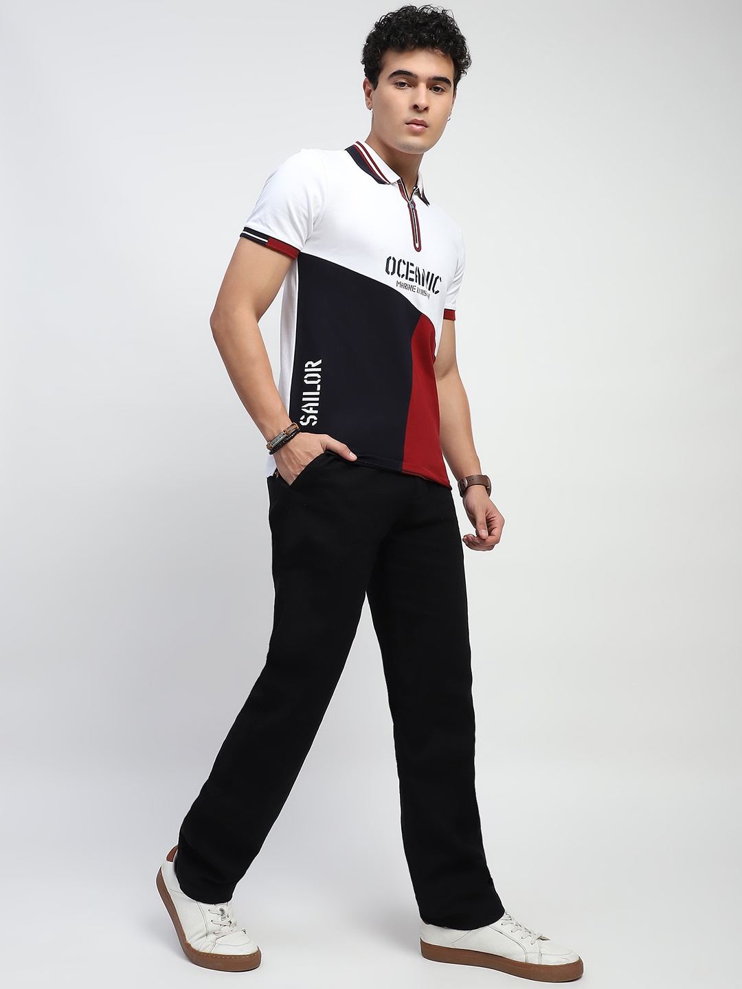

Global Republic Men Colourblocked Polo Collar T-shirt, Maroon