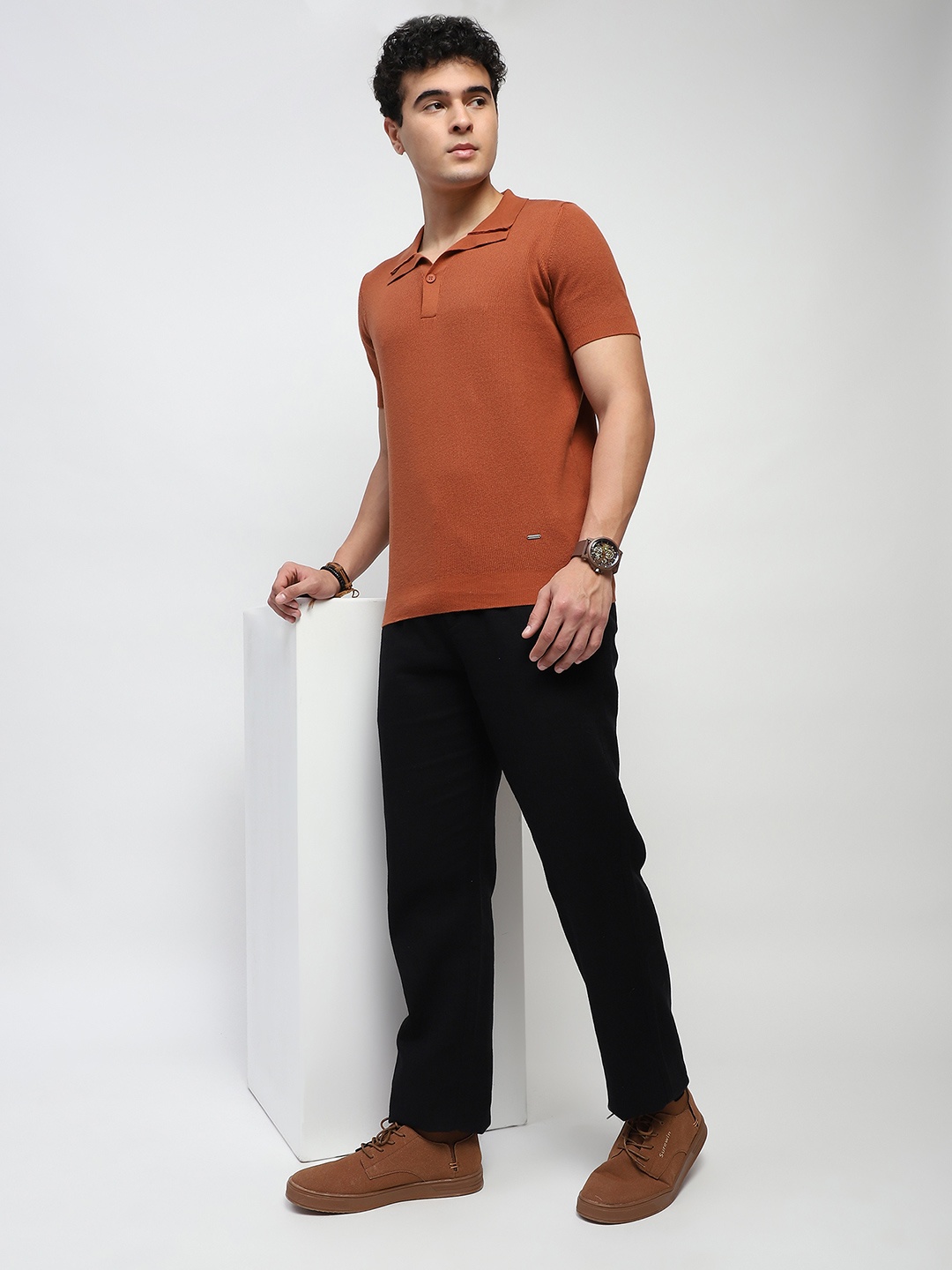 

Global Republic Men Polo Collar T-shirt, Brown