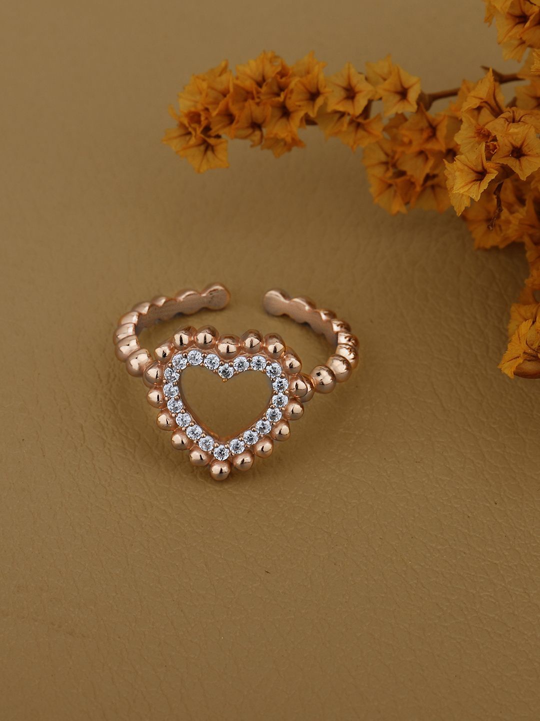 

Carlton London 18kt Rose Gold Plated CZ Heart Adjustable Finger Ring