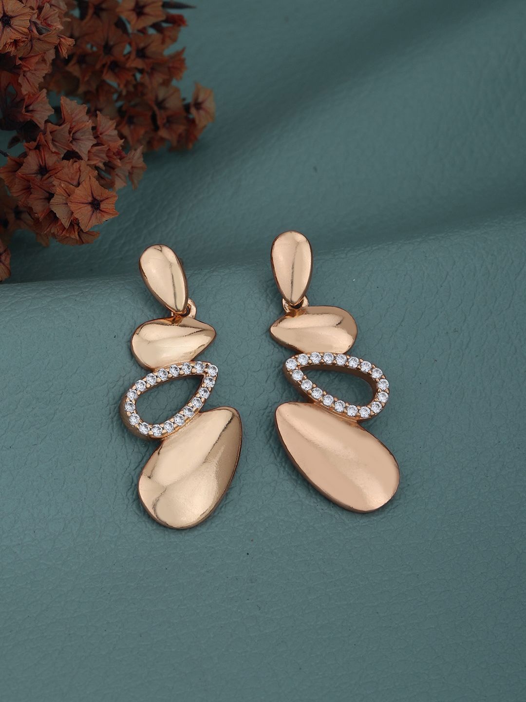 

Carlton London 18kt Rose Gold Plated CZ Contemporary Drop Earring