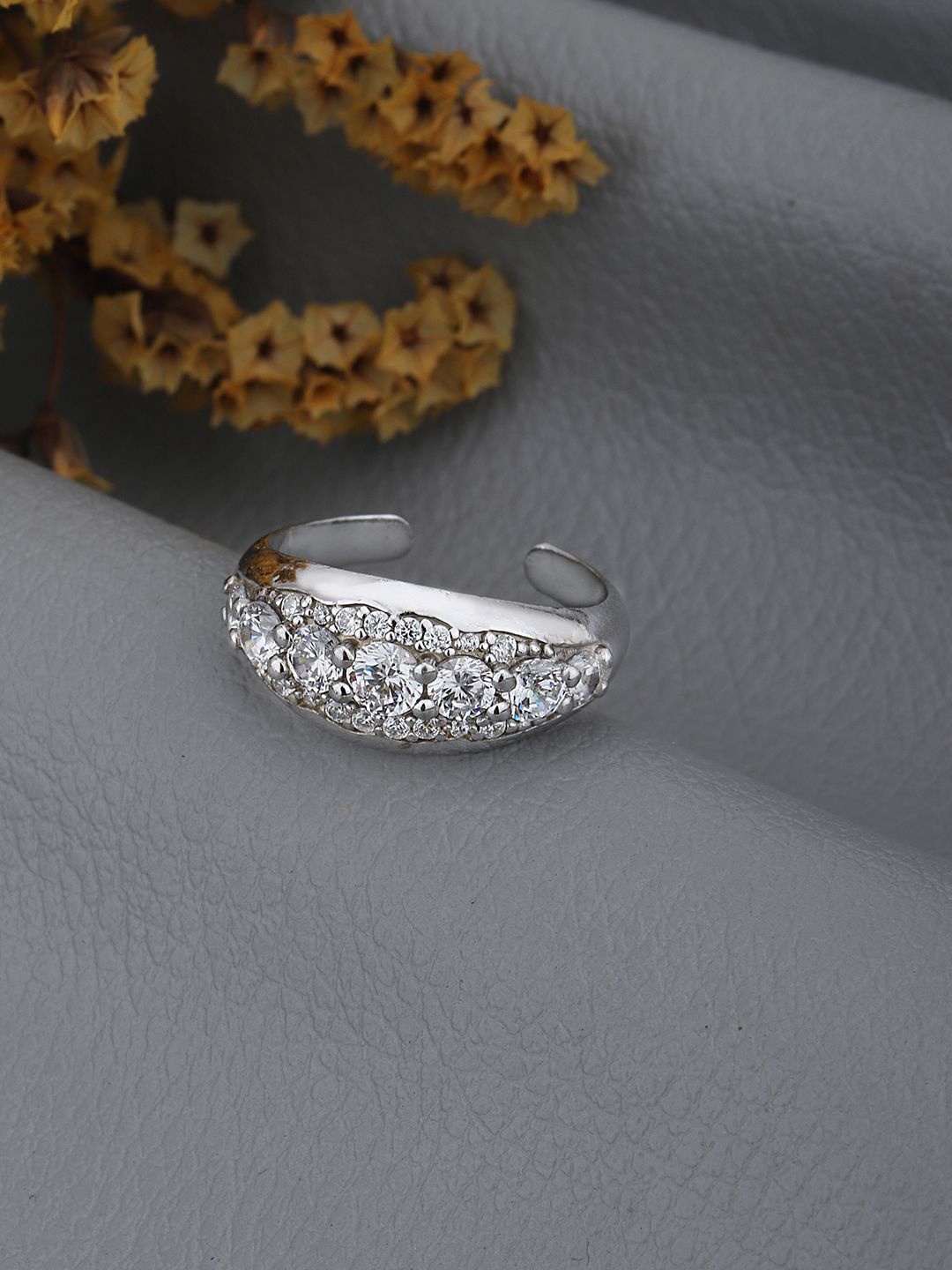

Carlton London Rhodium Plated CZ Contemporary Adjustable Finger Ring, Silver