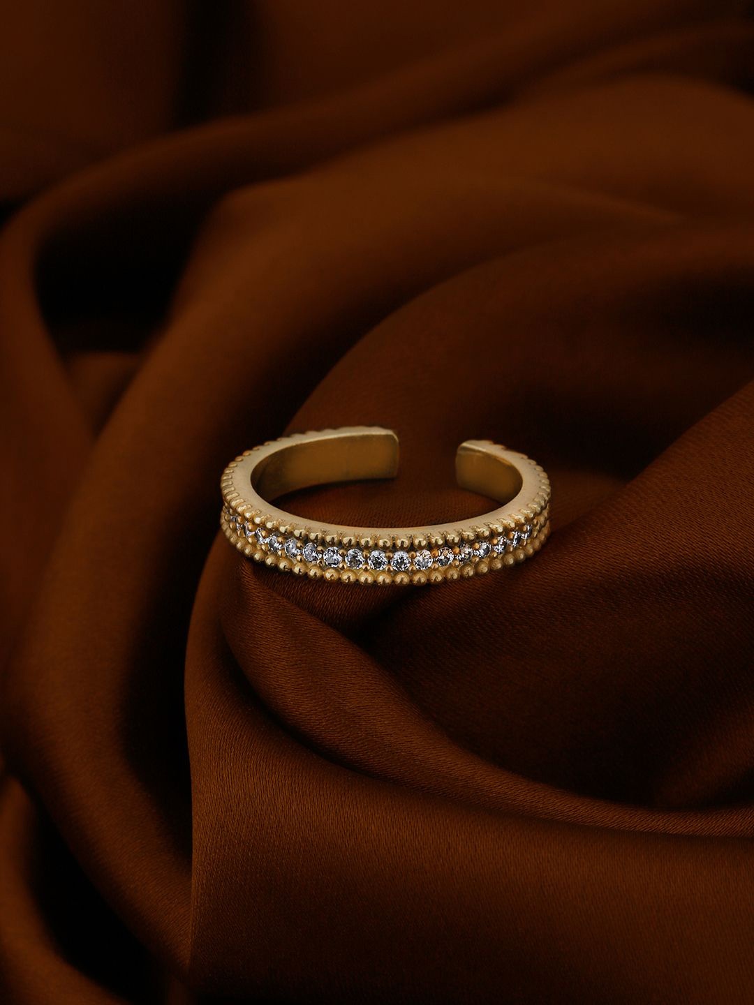 

Carlton London 18kt Gold Plated CZ Adjustable Band Finger Ring