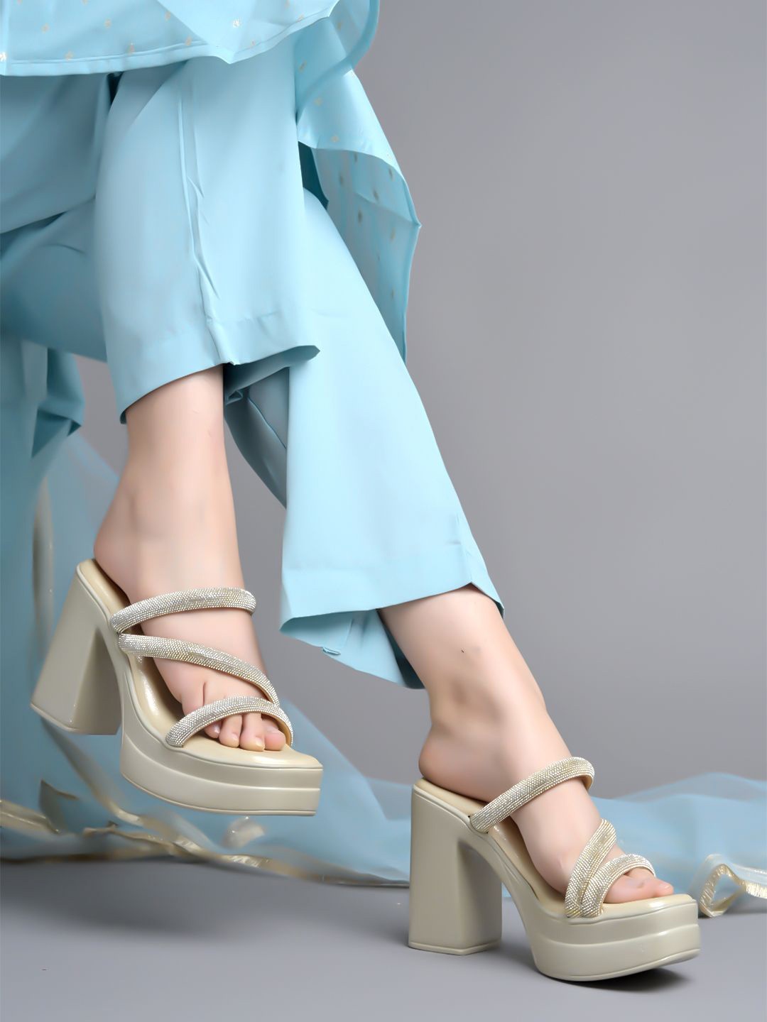 

Shoetopia Embellished Party Block Sandals, Gold