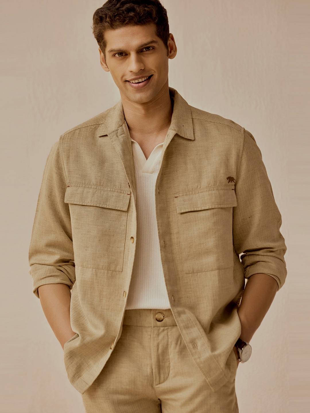 

Andamen Men Casual Cotton Blend Structure Regular Fit Jacket, Khaki