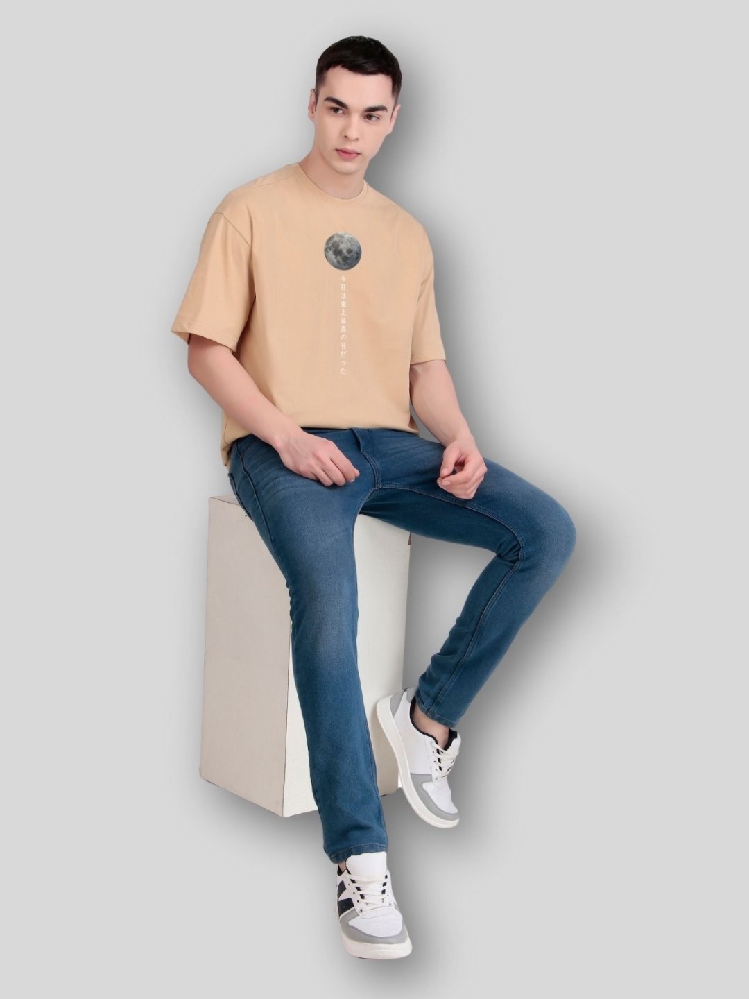 

FLYIND VOGUE OUTFIT Men Printed Bio Finish Applique T-shirt, Beige
