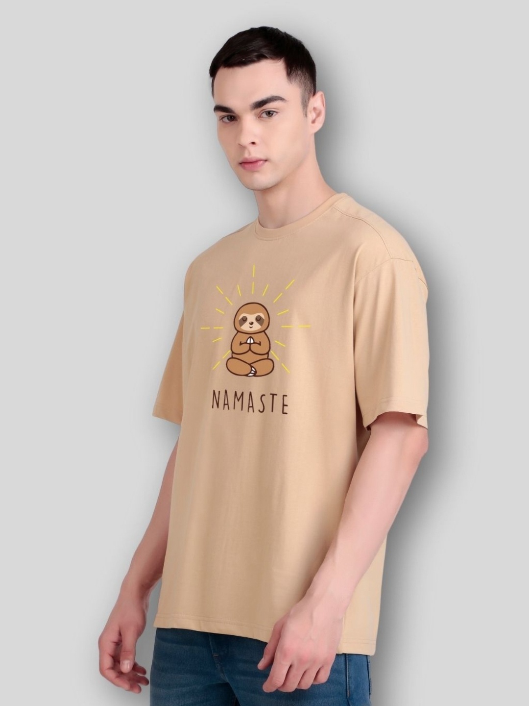 

FLYIND VOGUE OUTFIT Men Printed Bio Finish Raw Edge T-shirt, Beige