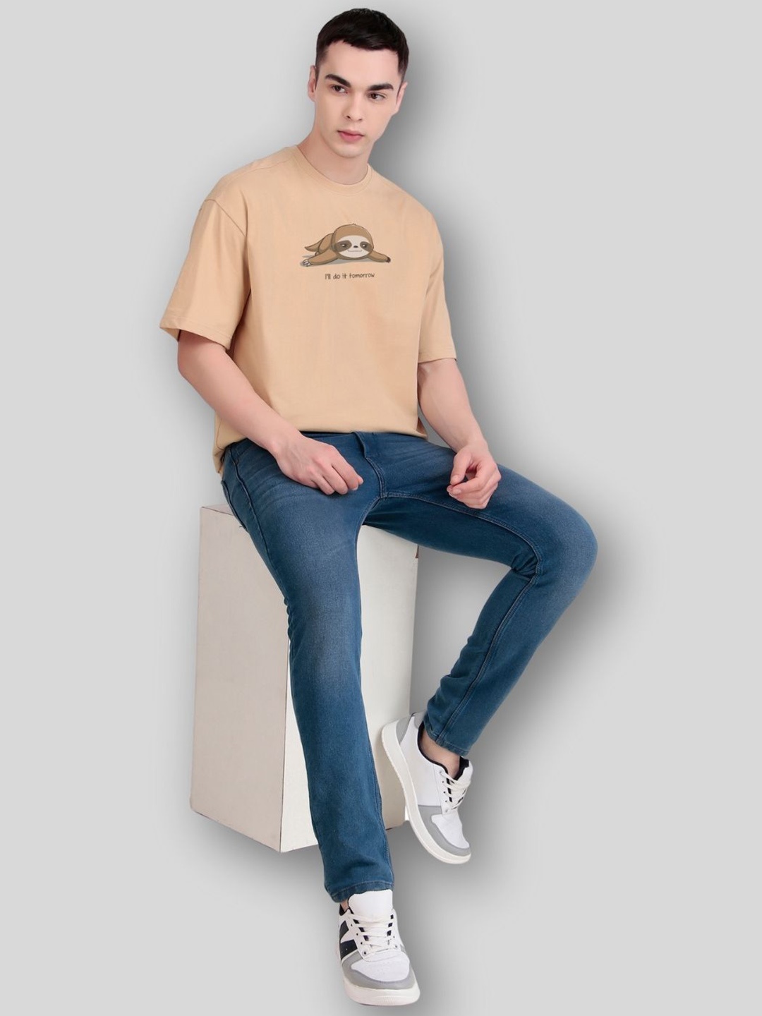

FLYIND VOGUE OUTFIT Men Printed Bio Finish Raw Edge T-shirt, Beige