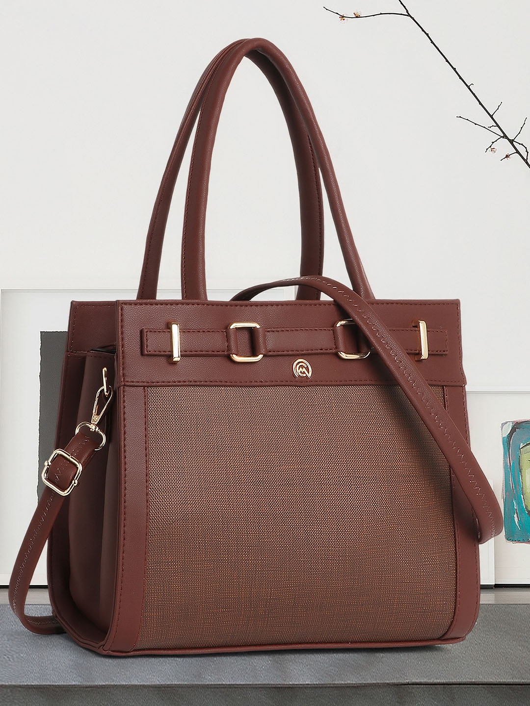 

Martucci Structured Shoulder Bag with Applique, Brown