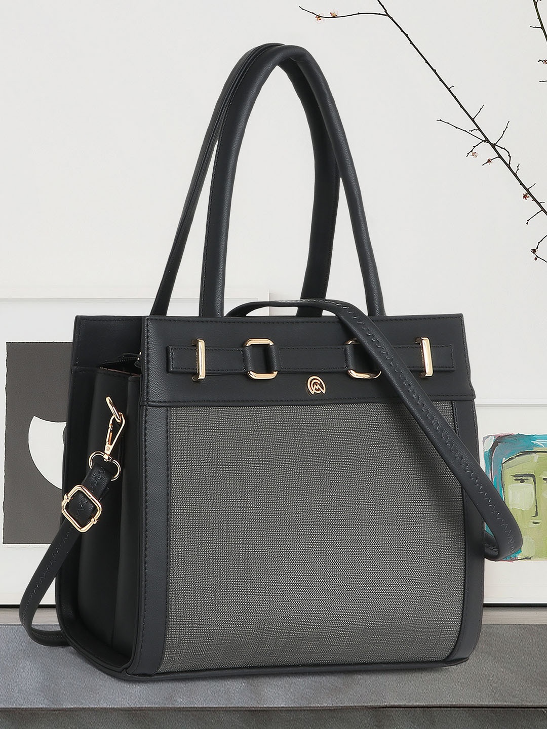 

Martucci Structured Shoulder Bag with Applique, Black