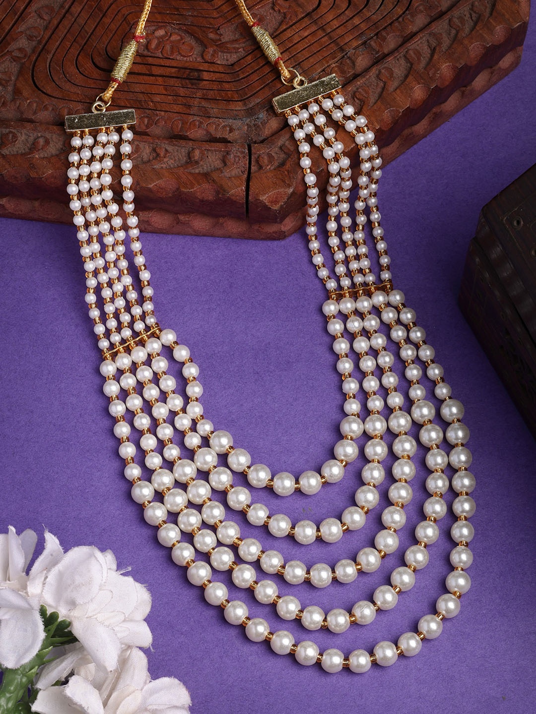 

Anouk Women Handcrafted White Beaded Layered Necklace, Gold