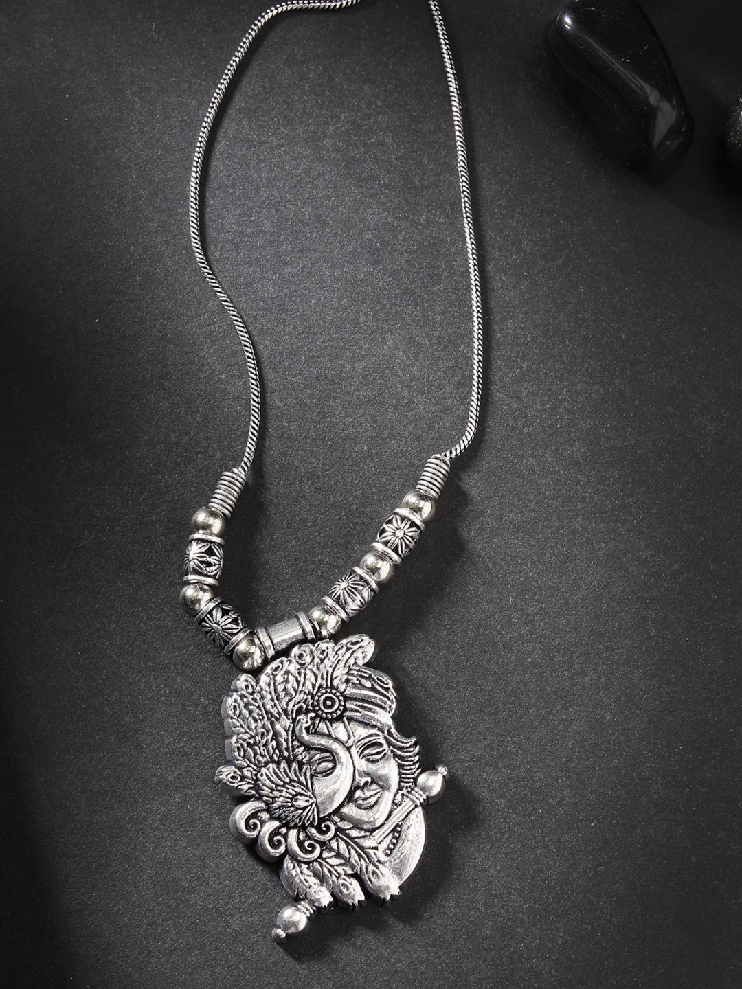 

Anouk Women Silver-Toned Krishna Pendant with Chain