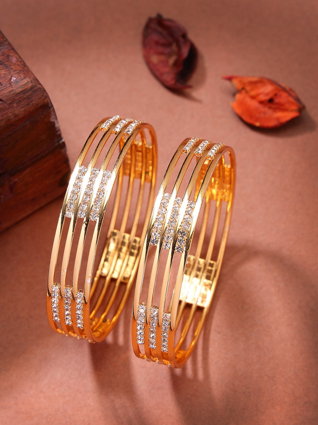 

Anouk Women Set of 2 Gold-Plated Cubic Zirconia Stone Studded Bangles