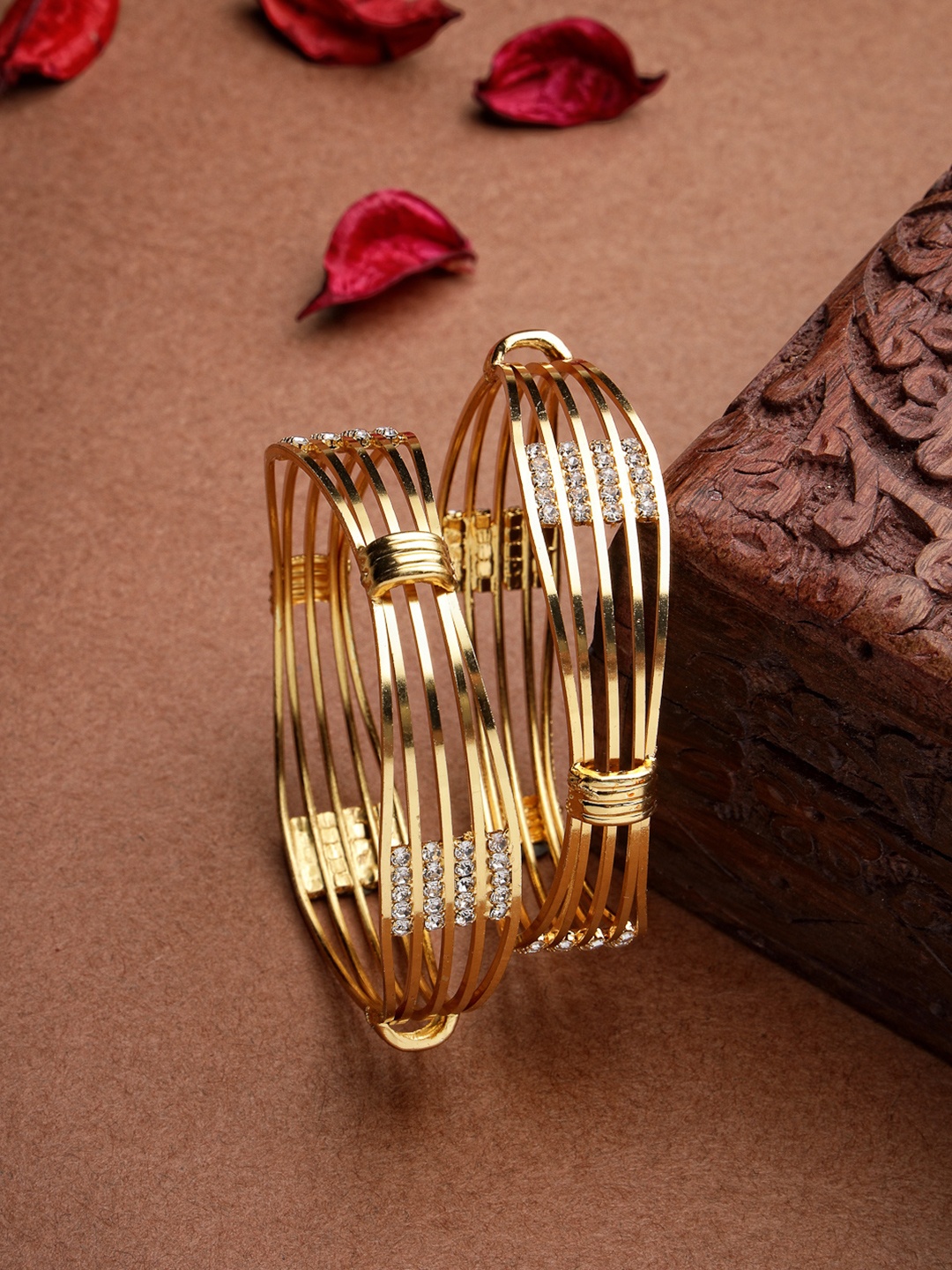 

Anouk Women Set of 2 Gold Plated American Diamond-Studded Bangles