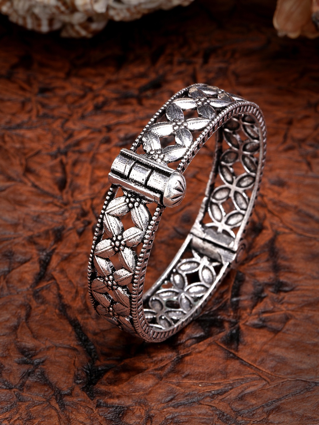 

Anouk Women Silver-Toned German Silver Oxidised Kada Bangles