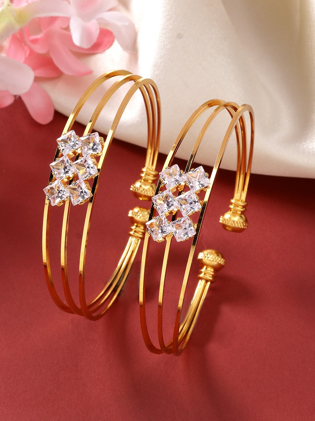 

Anouk Women Set of 2 Gold-Plated CZ Stone Studded Adjustable Bangles