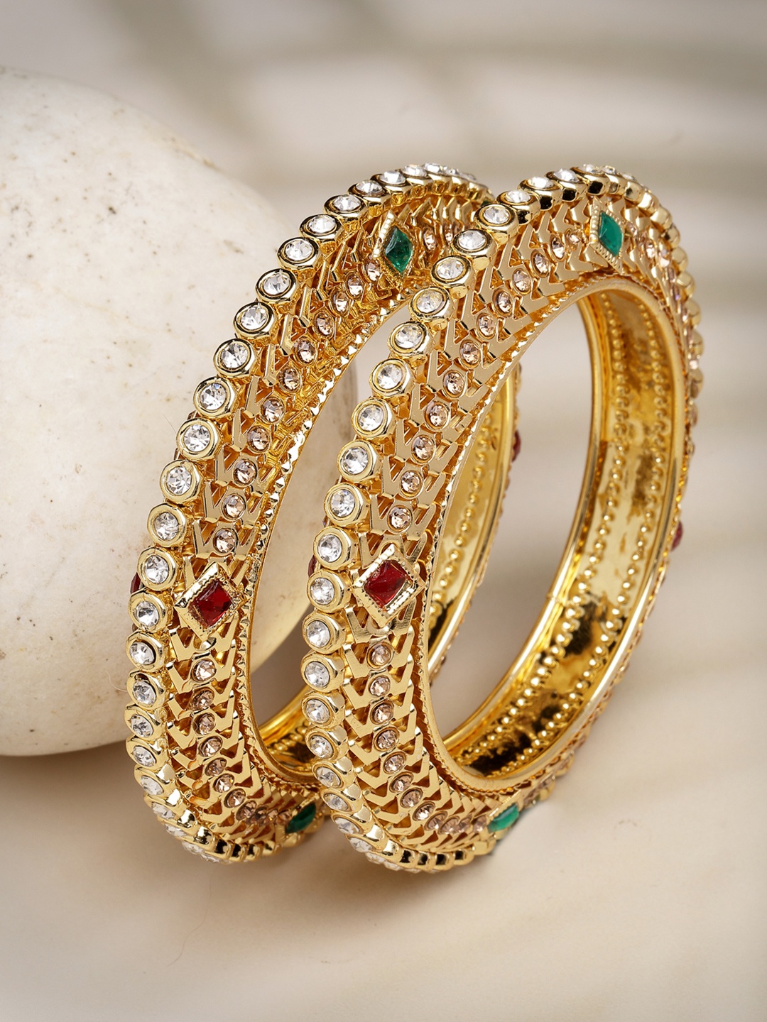 

Anouk Women Set of 2 Gold Plated Kundan Bangles