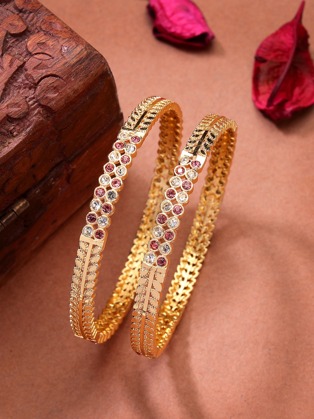 

Anouk Women Set of 2 Gold Plated Cubic Zirconia Stone Studded Bangles