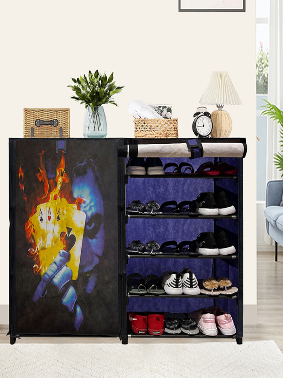 

Rmerchants Blue Cards 10-Layer Shoe Rack With Cover