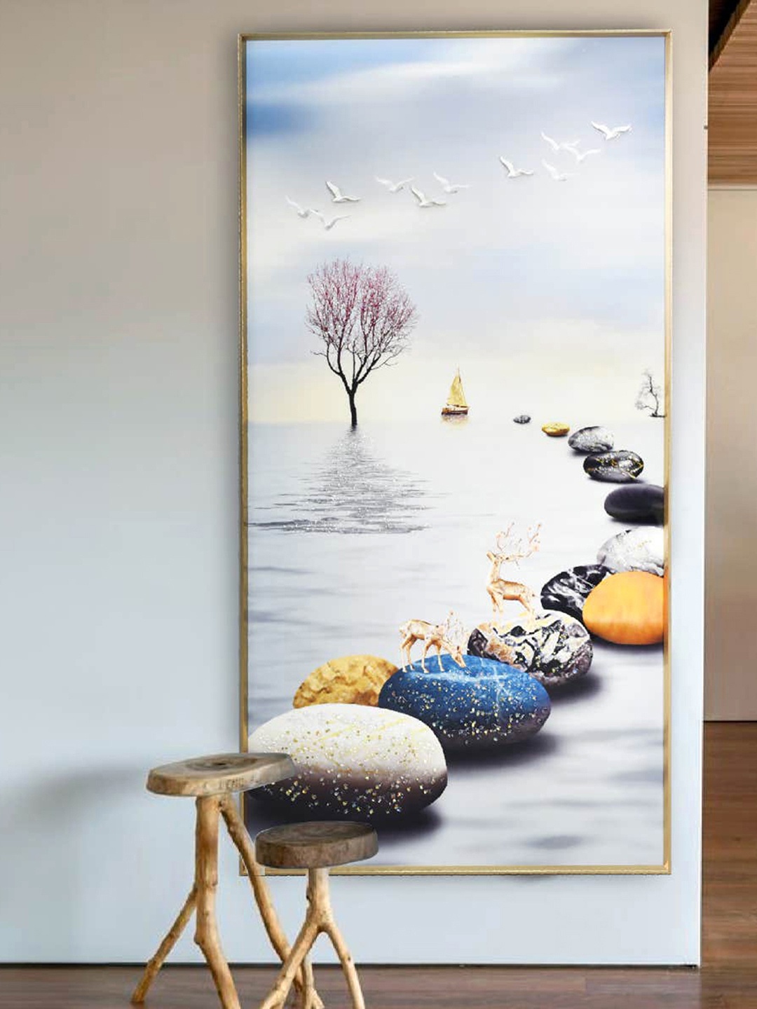 

Royaloak Blue & White Sunshine Ocean Wall Frame Painting