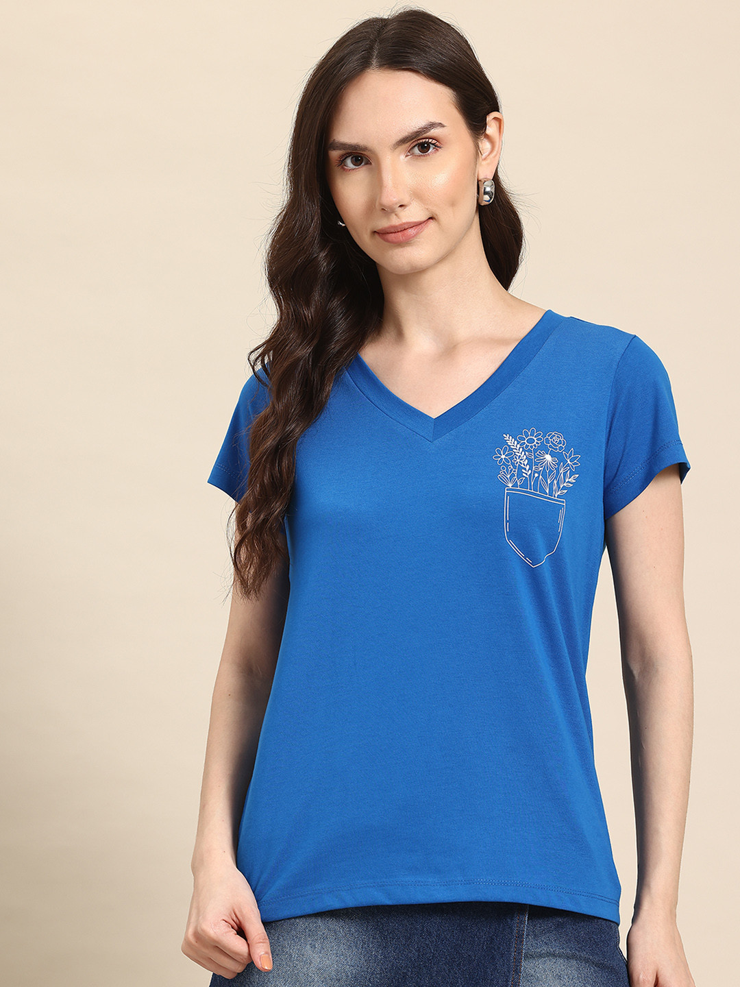 

Hang and wear Floral Printed Pure Cotton T-shirt, Blue