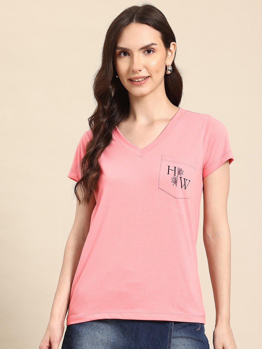 

Hang and wear Brand Logo Printed Pure Cotton T-shirt, Peach