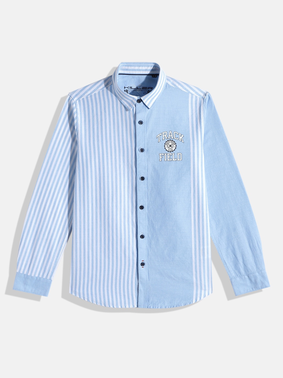 

JUNIOR KILLER Boys Slim Fit Striped Pure Cotton Casual Shirt, Blue