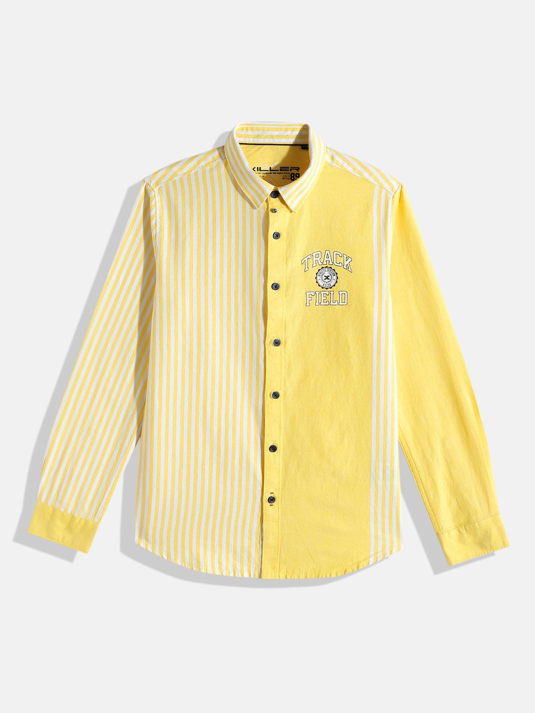 

JUNIOR KILLER Boys Slim Fit Striped Pure Cotton Casual Shirt, Yellow