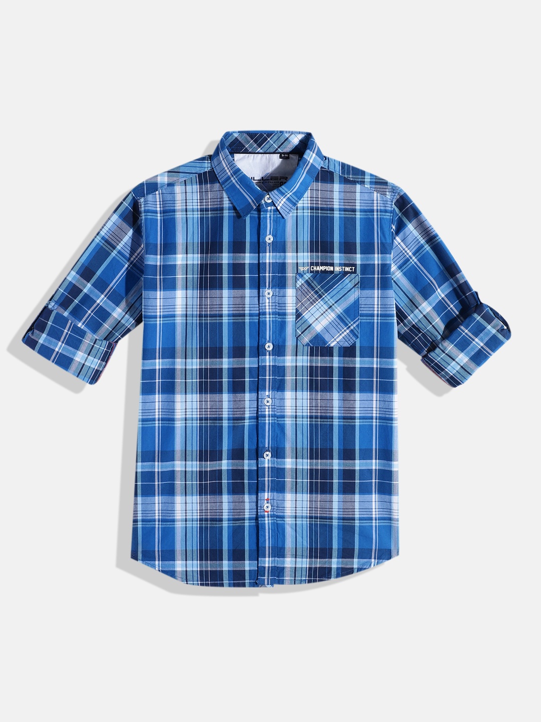 

JUNIOR KILLER Boys Pure Cotton Checked Casual Shirt, Blue